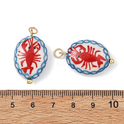 304 Stainless Steel & Brass & Porcelain Pendants PALLOY-JF05878-1