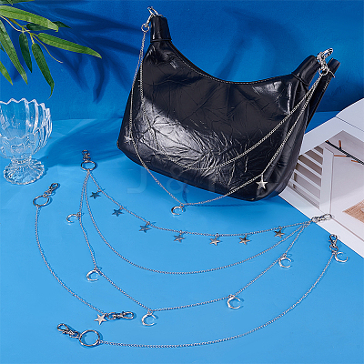 4Pcs 4 Styles Alloy Moon Star Charms Brass Bag Extender Chains HJEW-PH02076-1