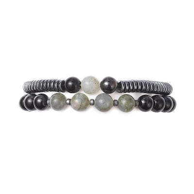 2Pcs Narutal & Synthetic Mixed Gemstone Beads Stretch Bracelets BJEW-JB12720-02-1