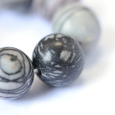 Natural Black Silk Stone/Netstone Round Bead Strands X-G-E334-10mm-05-1