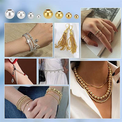 8 Styles Brass Smooth Round Beads KK-PH0013-53-1