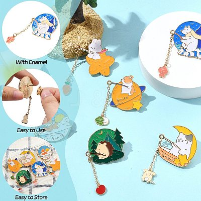 6Pcs 6 Styles Zinc Alloy Enamel Animal Fishing Pins JEWB-CJ0001-56-1