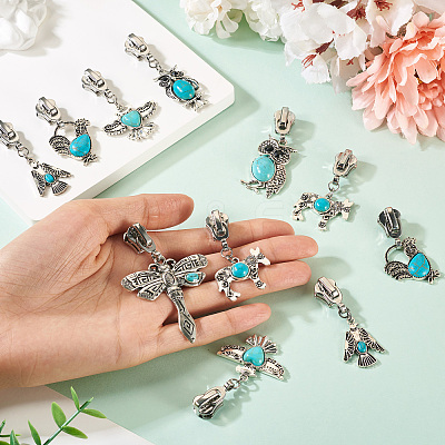 14Pcs 7 Styles Alloy & Synthetic Turquoise Zipper Sliders HJEW-TAC0101-1
