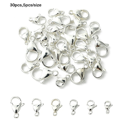 30Pcs 6 Styles 304 Stainless Steel Lobster Claw Clasps FIND-YW0006-20-1