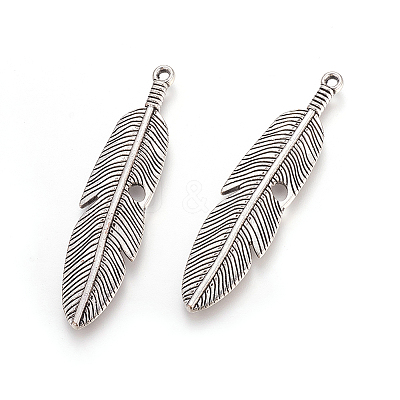 Tibetan Style Alloy Feather Big Pendants X-TIBEP-A12720-AS-NR-1