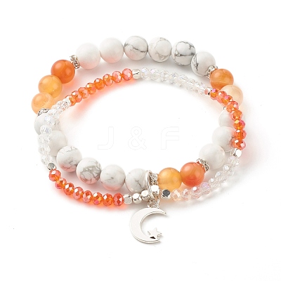 Moon and Star Charm Multi-strand Bracelet BJEW-TA00033-01-1