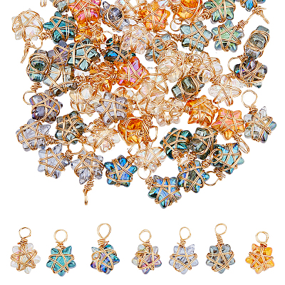 70Pcs 7 Color Copper Wired Wrapped Glass Pendants PALLOY-FH00011-1