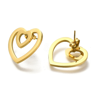 Ion Plating(IP) 304 Stainless Steel Heart Stud Earrings EJEW-C118-03A-1