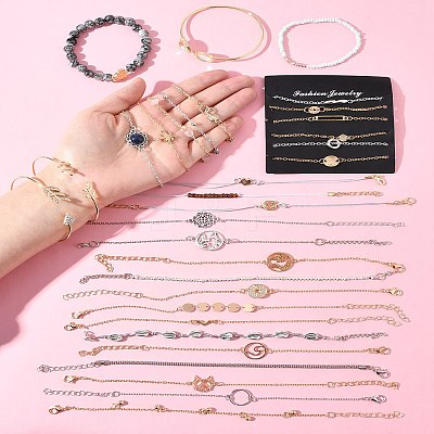 8Sets 8 Styles Iron Alloy Link Bracelets Set for Women BJEW-FS0001-10-1