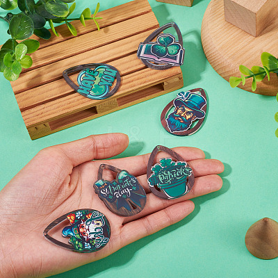 6Pcs 6 Styles Printed Acrylic Pendants OACR-TA0005-06-1