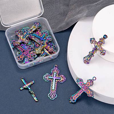 12Pcs 6 Style Rainbow Color Alloy Pendants FIND-LS0001-16MC-1