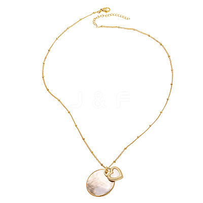 Brass & Natural Paua Shell Flat Round with Heart Pendant Necklaces for Women WG481B6-01-1