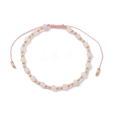 Adjustable Natural Rose Quartz & Glass Braided Bead Bracelet BJEW-JB10137-06-1