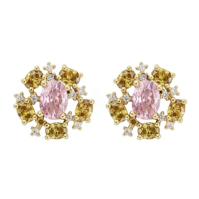 Flower Brass Micro Pave Cubic Zirconia Stud Earrings EJEW-M082-20G-1