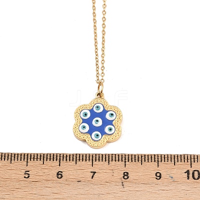 304 Stainless Steel Enamel Blue Evil Eye Flower Pendant Necklaces for Women NJEW-A064-02G-1