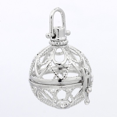 Round Brass Hollow Cage Pendants KK-P026-13P-NR-1