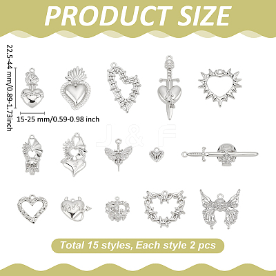 30Pcs 15 Style Alloy Pendants FIND-ME0001-84-1