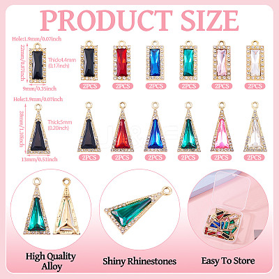 120Pcs 12 Colors Zinc Alloy Glass Pendants ALRI-TA0001-35-1