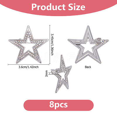 8Pcs Star Alloy Rhinestone Lapel Pinks for Backpack Clothes JEWB-DC0001-35P-1
