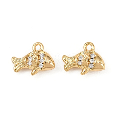 Ocean Theme Brass Micro Pave Cubic Zirconia Charms KK-F902-08N-G-1
