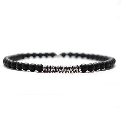 Natural Frosted Round Obsidian Beaded Bracxelets for Men OI5065-2-1