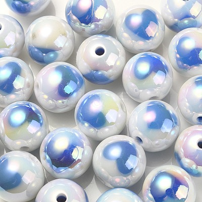 UV Plating Rainbow Iridescent Acrylic Beads OACR-F004-09G-1