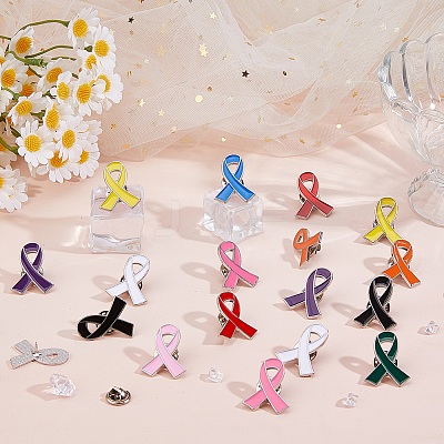 160Pcs 10 Colors Breast Cancer Awareness Pink Ribbon Enamel Pin JEWB-FH0003-22-1