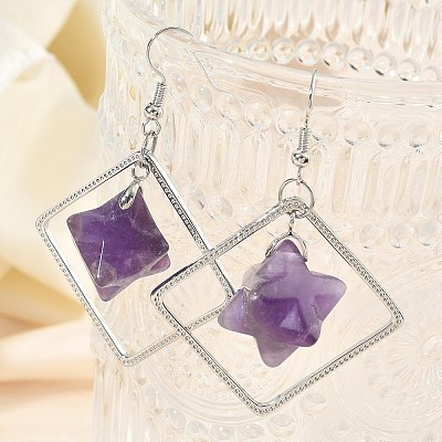 Rhombus Brass Dangle Earrings EJEW-D360-01P-1