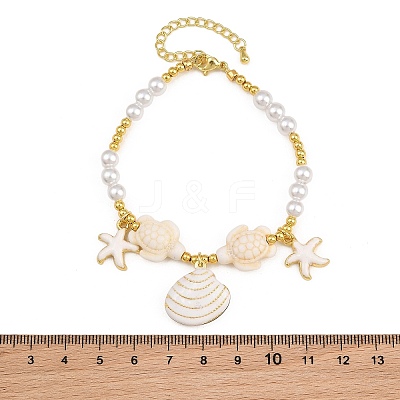 Ocean Brass Enamel Starfish Shell Shape Charm Bracelets for Women KK-CBA68DA-16G-02-1