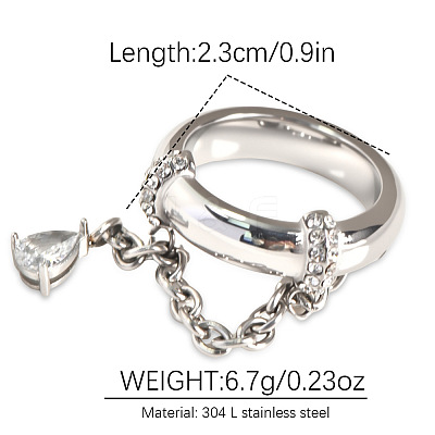 304 Stainless Steel Micro Pave Clear Cubic Zirconia Finger Rings FS-WGB0E10-04-1