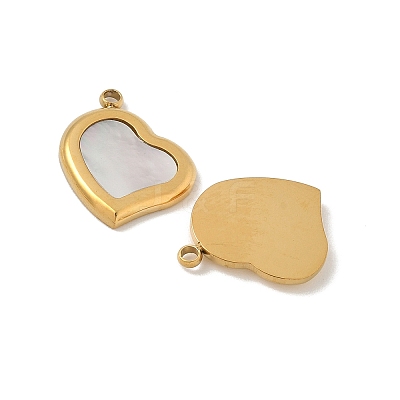 304 Stainless Steel Pave Natural Shell Heart Charms STAS-P394-01G-1