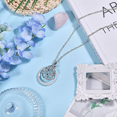 Flat Round with Flower Magnifying Glass Pendant Alloy Rope Chain Necklaces for Women NJEW-WH0013-74S-1