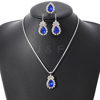 Teardrop Alloy Rhinestone Earring & Pendant Necklaces & Finger Rings Sets FS-WG77DAC-02-1