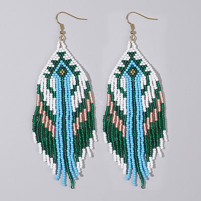 Bohemian Handmade Glass Seed Beads Hexagon Dangle Earrings ZA8204-6-1