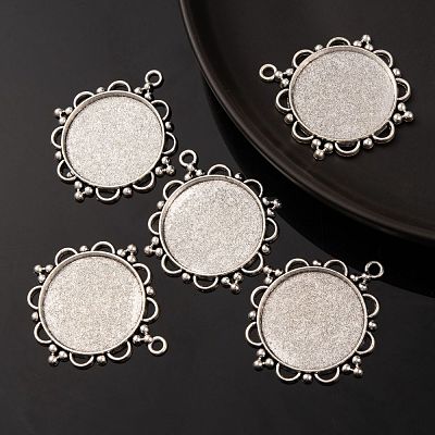 Tibetan Style Alloy Pendant Cabochon Settings TIBEP-N003-55AS-1