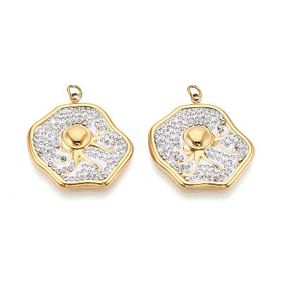 304 Stainless Steel and Polymer Clay Crystal Rhinestone Pendants STAS-T069-60G-1