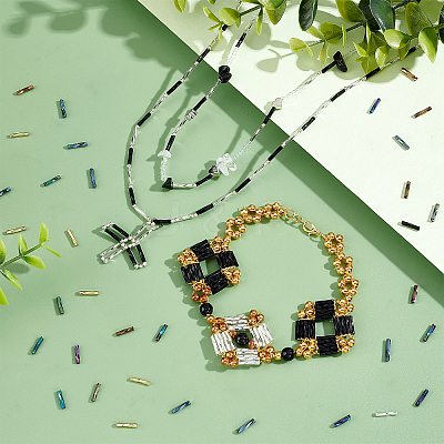 1260Pcs 7 Style Glass Twisted Bugle Beads SEED-PH0001-55-1