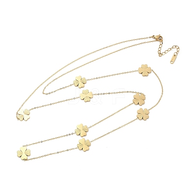 304 Stainless Steel Clover Link Chain Long Necklaces NJEW-V001-01G-1