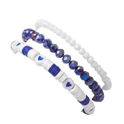 3Pcs Religion Polymer Clay & Glass & Synthetic Turquoise Beaded Stretch Bracelets Kit BJEW-JB10675-02-1