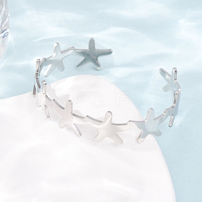 Starfish 304 Stainless Steel Cuff Bangles for Women BJEW-Z176-01P-1