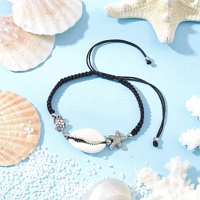 Natural Cowrie Shell Braided Bead Bracelets for Women BJEW-JB11765-01-1