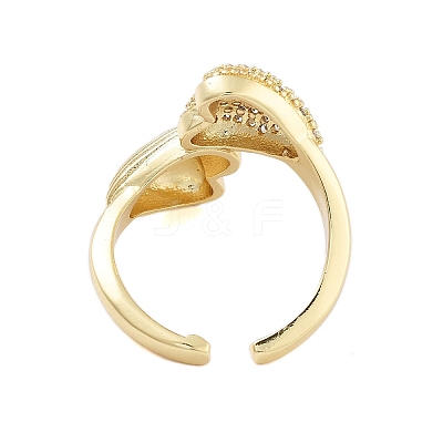 Rack Plating Heart Brass Micro Pave Cubic Zirconia Open Cuff Rings for Women RJEW-B064-08G-1