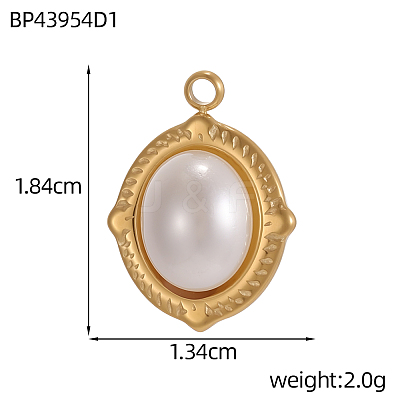 304 Stainless Steel & Shell Pearl Pendants STAS-OY013-49G-1