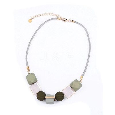 Alloy & Wood & Resin Cube Round Polygon Beaded Necklaces for Women FS-WG78C23-03-1