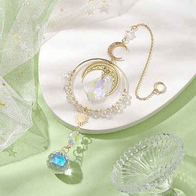 Moon Brass & 304 Stainless Steel Hanging Suncatchers HJEW-TA00154-1