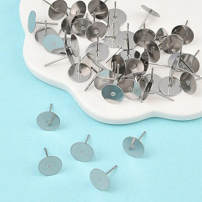 Tarnish Resistant 316 Surgical Stainless Steel Flat Round Blank Peg Stud Earring Settings STAS-R073-06A-1