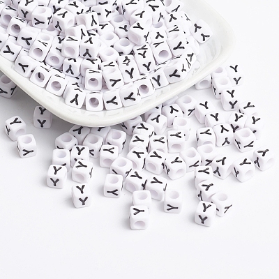 White Acrylic Horizontal Hole Letter Beads X-PL37C9308-Y-1