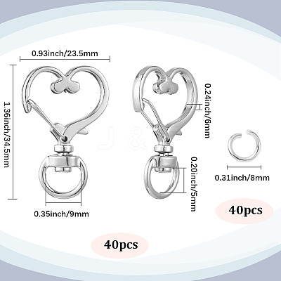 40Pcs Heart Zinc Alloy Swivel Lobster Clasps FIND-SP0001-20G-1