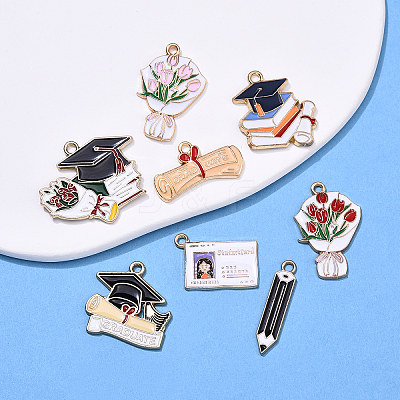 32Pcs 8 Styles Graduation Season Alloy Enamel Pendants ENAM-YW0005-72-1