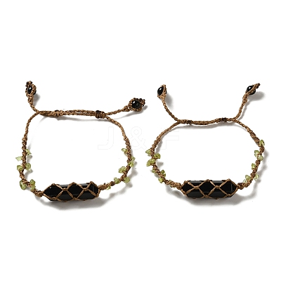 Natural Obsidian Bullet Bullet Braided Bead Bracelets BJEW-K225-01D-1